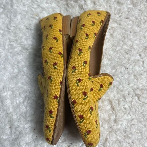 Zalo Vintage Zalo Yellow & Red Rose Needlepoint sleep on  Flats size 10 - Picture 8 of 13
